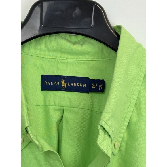 Polo Ralph Lauren Oxford Shirt Men's Big & Tall 2XLT Lime Green Neon Pink Pony - Picture 3 of 8